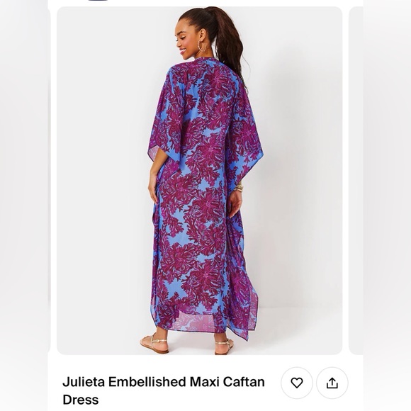 NWT Lilly Pulitzer Julies Caftan embellished Abaco blue feel like a shelllebrit - Picture 3 of 8